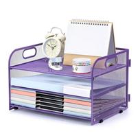 3 Tiers Office Filing Trays Desk Organizer Notebooks Sorter Rack Paper Organiser with Handle School Office Supplies violetinė