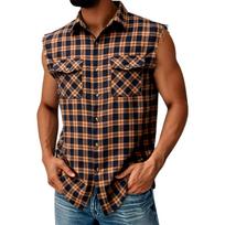 Men Sleeveless Plaid Button Down Shirt Classic Fit Flannel Shirt with Chest Pockets and Armholes for Everyday Wear XL kava