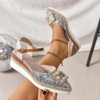 2025 New Closed Toe Women's Sandals Fashion Sequins Casual Summer New Crystal Floral Plus Size Best Seller Sandals Slippers 36