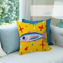 Cartoon Sardines Pillow Gift Home Office Decoration Bedroom Sofa Car Cushion Cover Case 45X45 Peach skin 18*18(CM)-1Pcs