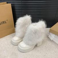 Thick Bottom Fur Pants Short Boots Women's Autumn Winter Ankle Boots Bottes Femmes Black Beige Botines De Mujer Size 35 35 smėlis