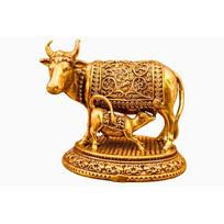 Kamdhenu karvės su veršeliu žalvarinė statulėlė namų šventyklai | Gau MATA statulėlė Pooja, Vastu ir gerovei orange