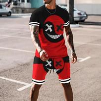 3D Demon Face Print Men Short Sleeve T-Shirt Shorts Two Piece Sets Hip Hop Trend Harajuku Streetwear Summer Casual Outfit S