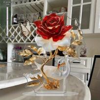 Elegant Rose Swan & Butterfly Desktop Decor, Vibrant Red Rose with Golden Leaves & White Swans, Nurseries, Home Desk Living Room Acrylic Decoration, 15.5*14cm brown