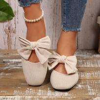 Ladies' Breathable And Lightweight Slip-On Flat Shoes with a Bow Decoration in Larger Sizes., Women Shoes 36 smėlis