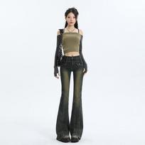 Harajuku Y2k Women's High Waist Gothic Flare Jeans Women Vintage Denim Trousers XS mėlyna