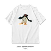 pingu listening to music Woman Man Casual Cotton Printed T Shirts Adult Streetwear Woman Clothing Breathable S