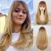 XINRAN Moteriškas ilgo sluoksnio ombre blondinis perukas su kirpčiukais Sintetinio pluošto Natural Cosplay Daily Wear Natūralus tiesus perukas 55cm brown