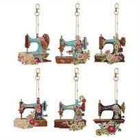 6pcs Sewing Machine-DIY Diamond Painted Keychains Charms Gifts 6pcs/set