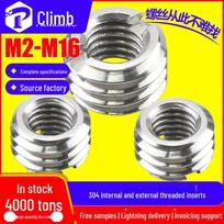 Nerūdijančio plieno savaime įsisriegiantis sriegtas įdėklas su vienos angos veržle ir vidiniais/išoriniais dantukais External M3*0.5 to internal M5*0.8, length 6mm