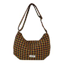 Retro plaid messenger bag women's large-capacity casual dumpling bag college student class commuting shoulder bag average size black