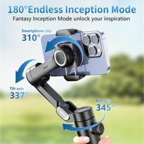 3 ašių rankinis stabilizatorius (gimbal) skirtas iPhone, Android, su veido ir išmaniuoju sekimu juoda