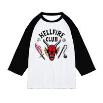 ZYLLO Summer Hellfire Club Monster Graphic T-shirt High-Quality Three-quarter Sleeves O-Neck Comfortable Streetwear Harajuku Y2k Tshirt S raudona