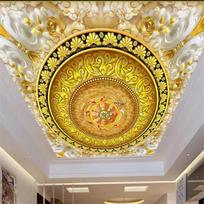 Tapetai 3D Auksinis Europos Raštas Sienos Paveikslas Europos Stiliaus Pakabinamos Lubos 3D Sienos Paveikslas Svetainės Miegamojo Dekoras Sienos Paveikslas 200 cm(W) x 140 cm(H) yellow