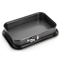 Carbon Steel Rectangular Cake Pan Non-Stick Coating Removable Bottom Springform Baking Pan Black with Buckle juoda