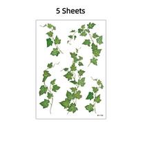 5 Sheets Elf Fairy Green Leaf Temporary Tattoos Long Lasting Facial Art Vine Stickers Tattoo Stickers Waterproof DIY