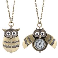 Vintage Owl Pendant Pocket Watch Necklace Quartz Movement Wings Open Design Chain Accessory for Daily Wear One Size