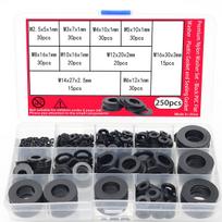 250-Piece Black Nylon Flat Washer Set M2.5-M16 with Storage Box 250pcs