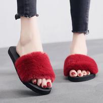 h slippers2025 new Korean version of the indoor h slippers flat bottom fashion non-slip one-word slippers for outer wear 35 raudona
