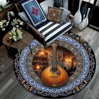 Vintage Mandolin Bar Scene Round Area Rug Under Office Chairs Bedroom Living Room Home Decor 80cm x 80cm