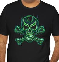 Cyberpunk Skull T-shirt Tops Tees Unisex Neon Green Circuit Glitch Graphic Gamer Streetwear 4XL