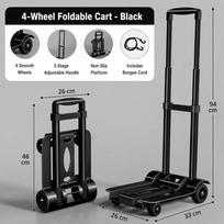 4/6 Wheel Foldable Hand Truck Labor-Saving Flatbed Cart Durable Portable Trolley Cart  Warehouse 4 Wheels-Black