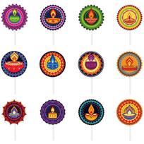 Diwali Paper Cake Toppers With Flags For Holiday Celebration Party Decor Style A,12PCS