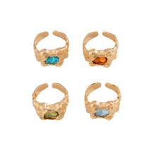 4Pcs Gold Silver Rhinestone Open Ring Lava Exaggerate Rings Adjustable Colored Gemstone Rings  Men 4Pcs Gold