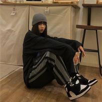 Men's Loose High-waisted Wide-leg Pants Spring And Autumn Loose Side Striped Sweatpants Large Size S