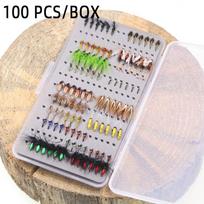 100 VNT Sausos Šlapios Musės Scud Nymph Caddis Zebra Midge Musė Caddis Sedge Suaugusi Musė Žvejybos Masalų Dėklas Forelių Žvejybos Musės Kabliukai Jaukai Karpiui Dirbtiniai Masalai gray