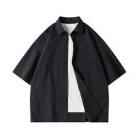Vyriški marškiniai trumpomis rankovėmis Universalūs vienspalviai Oversized vyriški marškiniai-švarkas su pūstomis rankovėmis XXXL black