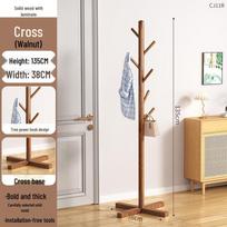 Solid Beech Wood Floor-Standing Coat Rack: Bedroom and Home Use, Simple Vertical Design with Hanging Rod and Indoor Bag Rack