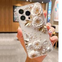iPhone 14/15/16/17 Pro Max Anti-drop Clear Case with Champagne Flower Design Google Pixel 8 Pro gryna
