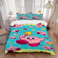 3pcs bedding set Birthday Kirby Includes 1 Comforter+2 Pillowcases, Without Pillow Inserts, Soft Comfortable, Lightweight Breathable,223 135x200cm blue