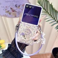 Purple Rabbit Z Flip7 Beautiful Wristband Magnetic Phone Case For Samsung Galaxy Z Flip 7 Z Flip6 Flip 5 6 Handheld Flip Cover Galaxy Z Flip7 violetinė