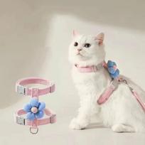Cat Harness and Leash Sets Adjustable Dog Harness for Small Dog Leash Breashable Pet Harness Out Walking Dog Strap s（1-4kg） rožinė