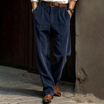 Men’s Corduroy Straight Leg Trousers Classic Fit Business Casual Pants Versatile Mens Sweatpants with Pockets and Joggers for Men for Work and Lounge M tamsiai mėlyna