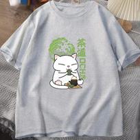 Fashion O Neck Tops Cat Held the Teacup Printing Shirt Short Sleeve T Shirt Casual Shirt Summer Men Women T Shirt Tee S