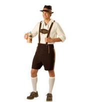 Vyriškas tradicinis Lederhosen kostiumas apima marškinius, petnešas ir šortus. Tinka scenos pasirodymams, vaidmenų žaidimams, Oktoberfestui ir festivaliams. S ruda