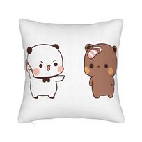 Bubu Dudu Couple Pandas Cartoon Pillowcases Funny Pillow Case For Chair Sofa Home Decor Comfy Pillow Cover Peach skin 18*18(CM)-1Pcs
