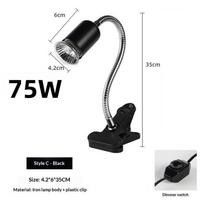1 rinkinys 50/75W UVA UVB šviesa, deginimosi vieta, imituojama saulės šviesa, roplių šildymo lempa vėžliui, driežui, reguliuojama šildymo lempa 75W B black