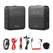 2,4 G mini belaidžio mikrofono sistema su 1 siųstuvu ir 1 imtuvo daugiakrypčiu kondensatoriumi one-trigger-one juoda