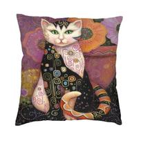 Oil Painting Cat Cushion Cover Art Gustav Klimt Gold Pattern Soft Luxury Pillow  Living Room Decoration 30x30cm juoda
