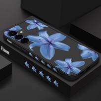 Minkštas TPU dirželis Telefono dėklas Samsung Galaxy S24 S25 FE S25 S23 S22 Ultra A17 A56 A16 A55 A25 A15 A36 A54 5G Mėlynų gėlių rašto dangtelis Samsung Galaxy S25 FE juoda