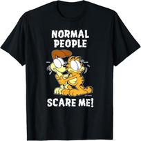 Garfield Normal People Scare Me Cartoon Cat and Dog T-Shirt S juoda