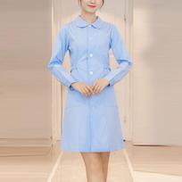 Women’s Long Sleeve Work Dress with Peter Pan Collar Solid Color Uniform Style Suitable for Healthcare and Service Industry L mėlyna