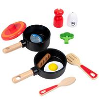 Wooden Simulation Flat Bottomed Pan Spatula Seasoning Cooking Set Toy For Kids