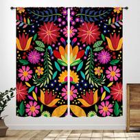 Meksikietiškų gėlių užuolaidos, Tradicinis Meksikos stilius Spalvingos gėlėtos Cinco De Mayo Dia De Los Muertos Boho Botanika Rustic stilius 60×150cm
