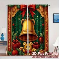 2pcs,Curtains Christmas Bell Teddy Bear Gifts (2) Chic Pattern Curtains Polyester Easy Install Curtains Decorations Suitable for 60×150cm