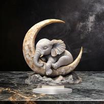 Elephant Sleeping on The Moon Cute Present Art Animal Desk Ornament Craft for Centerpiece Indoor Decorating Living Room Home pilka spalva